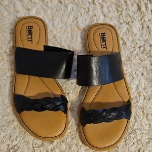 Born Black and Tan Leather Sandals